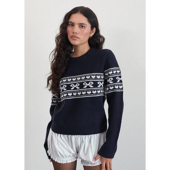 Namirta Knitted Sweater In Peacoat With Fairisle Bow - Picture 4 of 4